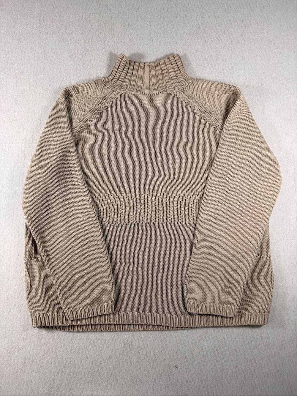 Men's or Women’s 1990s Ribbed Chunky 100%  Cotton Knit Sweater in Light Beige